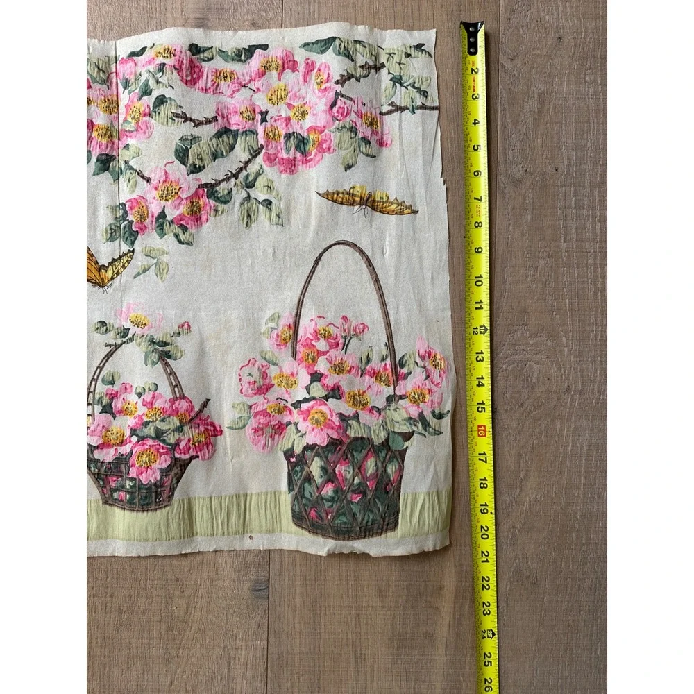 Vintage 50s Chinoiserie Paper Hand Painted Floral Basket Butterfly Wall Decor